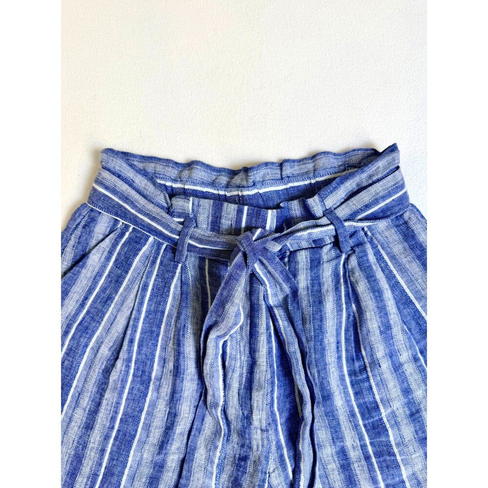 H&M Women’s Size 6 Blue White Striped Linen Blend Paperbag Belted Shorts - Picture 6 of 14